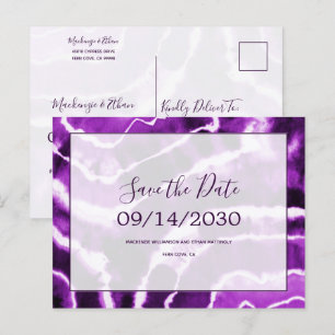 Carte Postale Faire-part Mariage Teinture Tie Chic Marbre Violet Enregistre