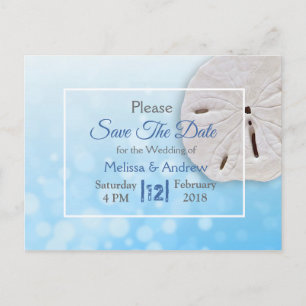 Carte Postale Faire-part Mariage Thème Dollar de Sable Bleu Enregistrez la 