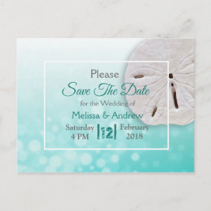 Carte Postale Faire-part Mariage Thème Dollar de Sable Sarcelle Enregistrer