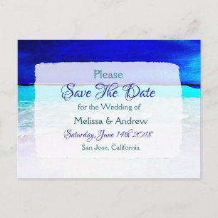 Carte Postale Faire-part Mariage Thème Océan Plage Bleue Enregistrer la Dat