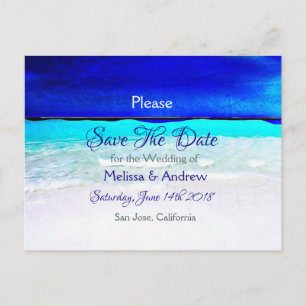 Carte Postale Faire-part Mariage Thème Océanique Plage Bleue Enregistrez la