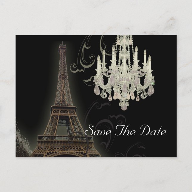Carte Postale Faire-part Mariage Tour Eiffel Paris enregistrer la date (Devant)