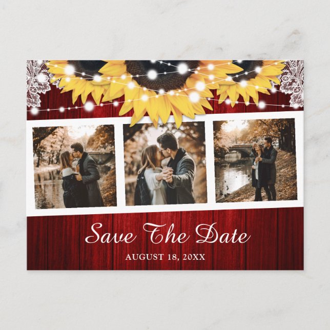 Carte Postale Faire-part Mariage tournesol rouge Photo Save The Date (Devant)