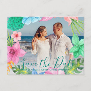 Carte Postale Faire-part Mariage tropical à l'océan sous le thème luau PHOT