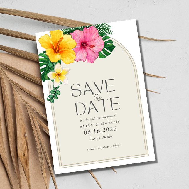 Carte Postale Faire-part Mariage Tropical Floral Beach Enregistrer La Date (Tropical Floral Beach Wedding Save the Date Postcard)