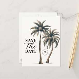 Carte Postale Faire-part Mariage Tropical sur la Côte sous les Palmiers - F