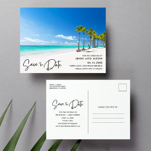 Carte Postale Faire-part Mariage Tropical sur la Plage à Punta Cana - Enreg