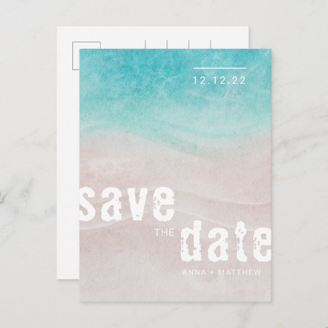 Carte Postale Faire-part Mariage Tropical sur la Plage Aquarelle (Devant / Derrière)