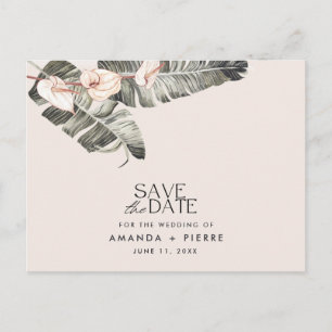 Carte Postale Faire-part Mariage Tropical sur la Plage, Enregistrez la Date