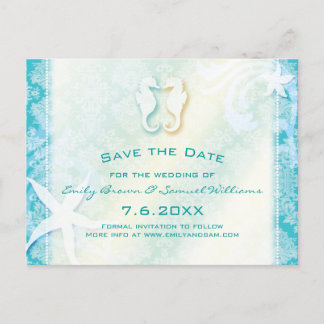 Carte Postale Faire-part Mariage turquoise à cheval Turquoise Enregistrer l