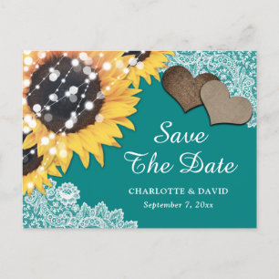 Carte Postale Faire-part Mariage turquoise Tournesol Enregistrer La Date Ca