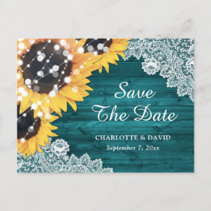 Carte Postale Faire-part Mariage turquoise Tournesol Vert Enregistrer La Da