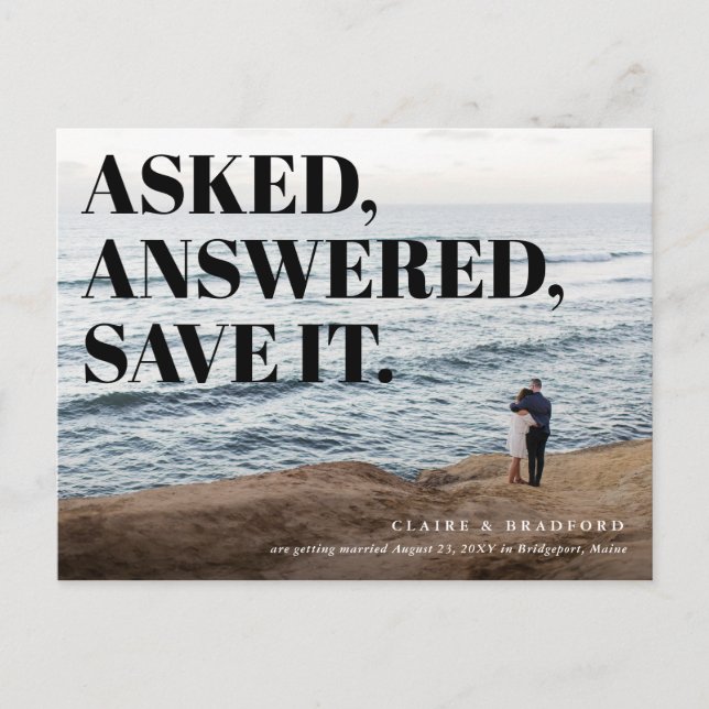 Carte Postale Faire-part Mariage typographique audacieux et audacieux Enreg (Devant)