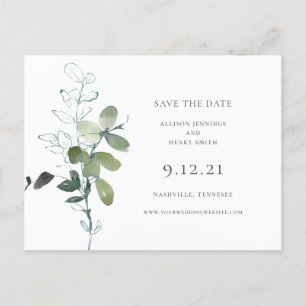 Carte Postale Faire-part Mariage vert Eucalyptus Enregistrer la date