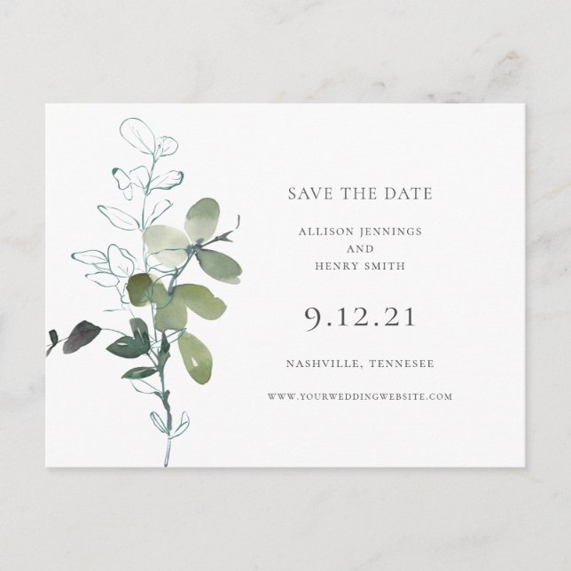 Carte Postale Faire-part Mariage vert Eucalyptus Enregistrer la date (Devant)