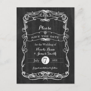 Carte Postale Faire-part Mariage Vintage Bois Noir & Blanc Enregistrez la D