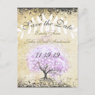 Carte Postale Faire-part Mariage Vintage d'oiseaux de l'arbre de la feuille