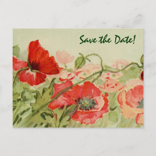 Carte Postale Faire-part Mariage vintage, Fleurs de pavot rouge Enregistrer
