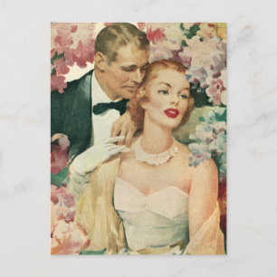 Carte Postale Faire-part Mariage Vintage, les mariés sauvent la date