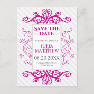 Carte Postale Faire-part Mariage Vintage Magenta Tourbillons Enregistrer la