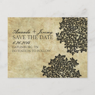 Carte Postale Faire-part Mariage Vintage Noir Save the Date avec Fleurs de 