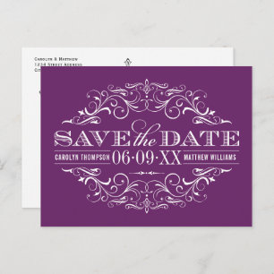 Carte Postale Faire-part Mariage vintage Plum Purple Flourish Enregistrer l