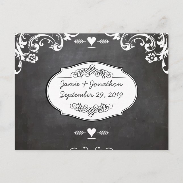 Carte Postale Faire-part Mariages avec typographie sur tableau noir (Devant)
