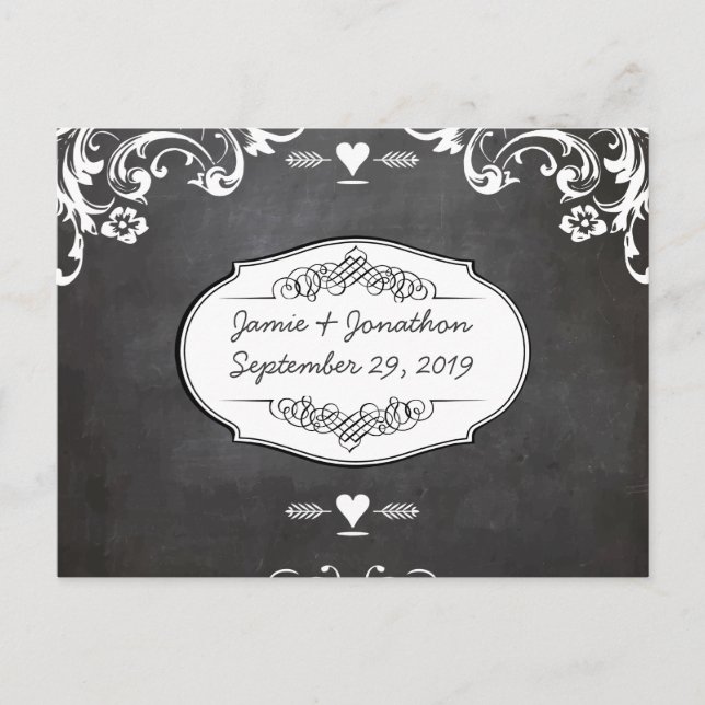 Carte Postale Faire-part Mariages avec typographie sur tableau noir (Devant)