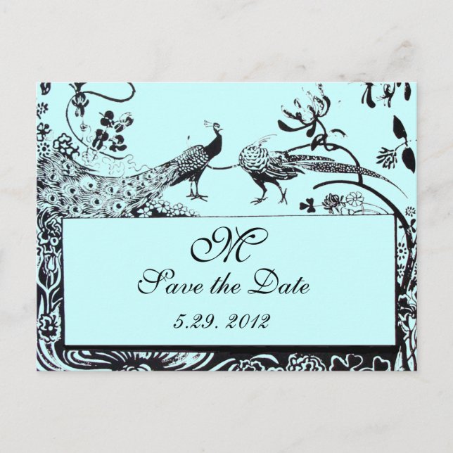 Carte Postale Faire-part MARIAGES INSÉPARABLES MONOGRAM noir et blanc bleu (Devant)