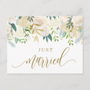 Carte Postale Faire-part Mariés à l'aquarelle Ivory Peony et Rose