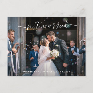 Carte Postale Faire-part Mariés à peine Élégant Script Photo Elopement