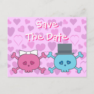Carte Postale Faire-part Mariés Crânes Mignons Économisez La Date Mariage