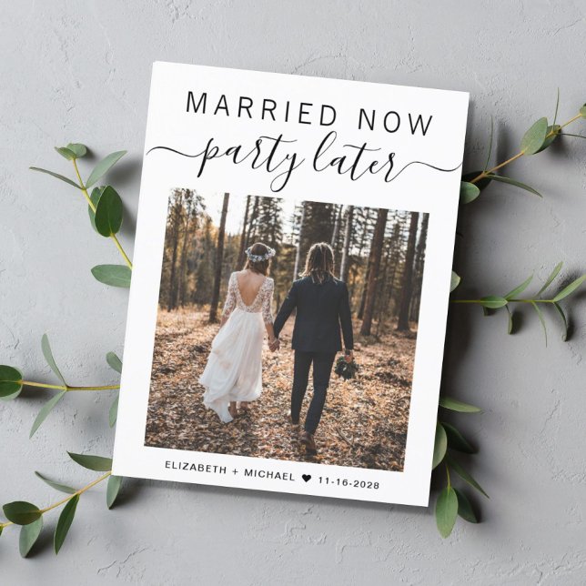 Carte Postale Faire-part Mariés Maintenant, Fête Plus Tard Photo de Mariage (Créateur téléchargé)