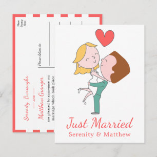 Carte Postale Faire-part Mariés Nouvellement Unis Mariage Dessin Animé Mari