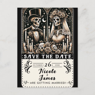 Carte Postale Faire-part Mariés squelettes de tarot Enregistrer la date de