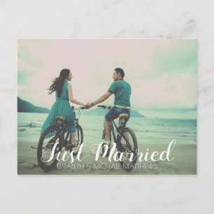 Carte Postale Faire-part Mariés tout juste script photo personnalisée maria