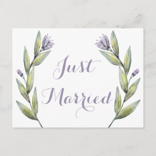 Carte Postale Faire-part Mariés violets aquarelle fleurs feuilles