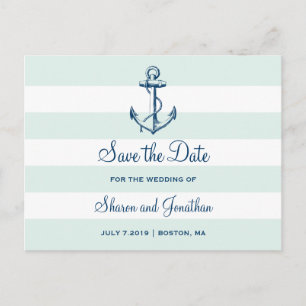 Carte Postale Faire-part Marine Ancre & Stripes Beach Wedding Enregistrer l