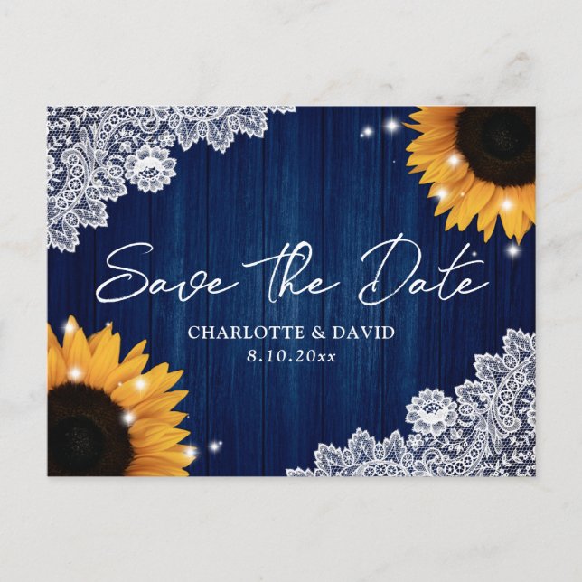 Carte Postale Faire-part Marine Bleu Bois Sunflower Mariage Enregistrer La  (Devant)