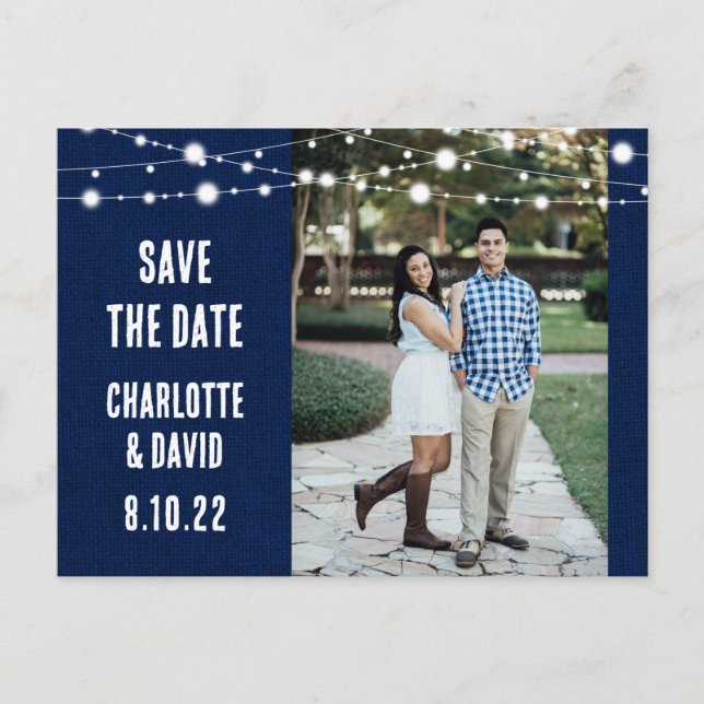 Carte Postale Faire-part Marine Blue Burlap Mariage Enregistrer La Date Pho (Devant)