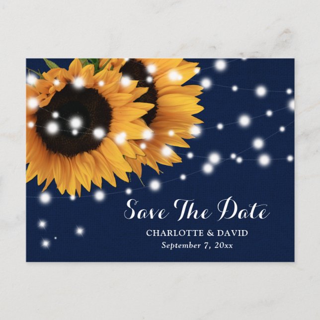 Carte Postale Faire-part Marine Blue Sunflower Wedding Enregistrer La Date  (Devant)