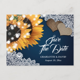 Carte Postale Faire-part Marine Blue Sunflower Wedding Enregistrer La Date
