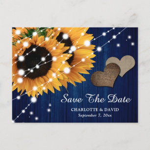 Carte Postale Faire-part Marine Blue Sunflower Wedding Enregistrer La Date 