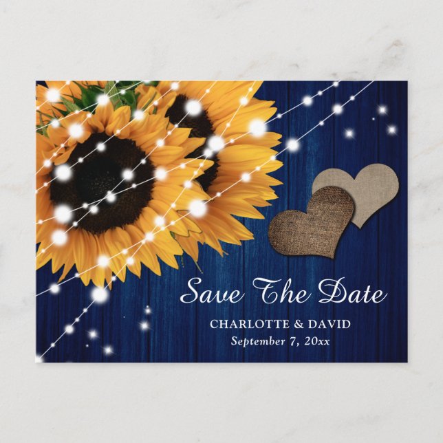 Carte Postale Faire-part Marine Blue Sunflower Wedding Enregistrer La Date  (Devant)