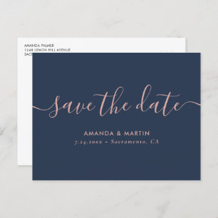 Carte Postale Faire-part Marine Blush Script Wedding Enregistrer La Date Ca