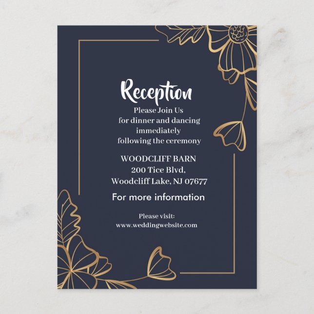 Carte Postale Faire-part Marine et fleurs dorées (Devant)