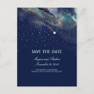 Carte Postale Faire-part Marine et Gold Tir Star Night Enregistrer la date