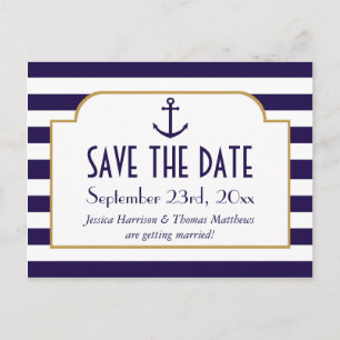 Carte Postale Faire-part Marine Nautique Et Blancs Ancre Enregistrer La Dat