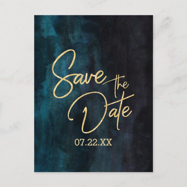 Carte Postale Faire-part Marine Turquoise Aquarelle et mariage d'or Enregis (Devant)