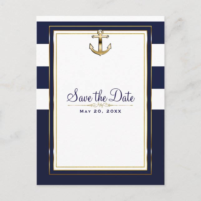 Carte Postale Faire-part Marine White & Gold Ancre Nautique Enregistrer la  (Devant)